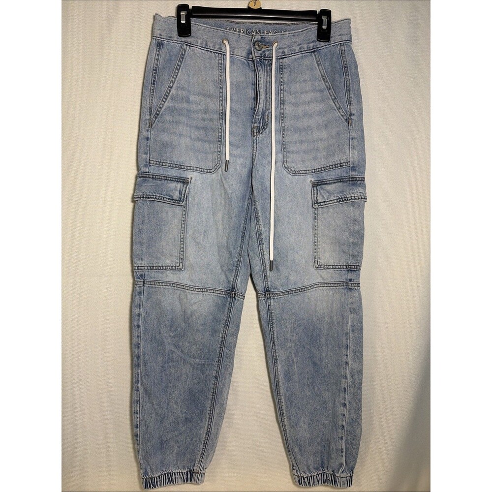 American Eagle Women’s 6 Regular Light-wash Jogger Cargo Jeans Drawstring